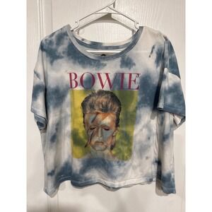 David Bowie Aladdin Sane Tie Dye Graphic Crop Top Tee XXL Blue White Rock Music